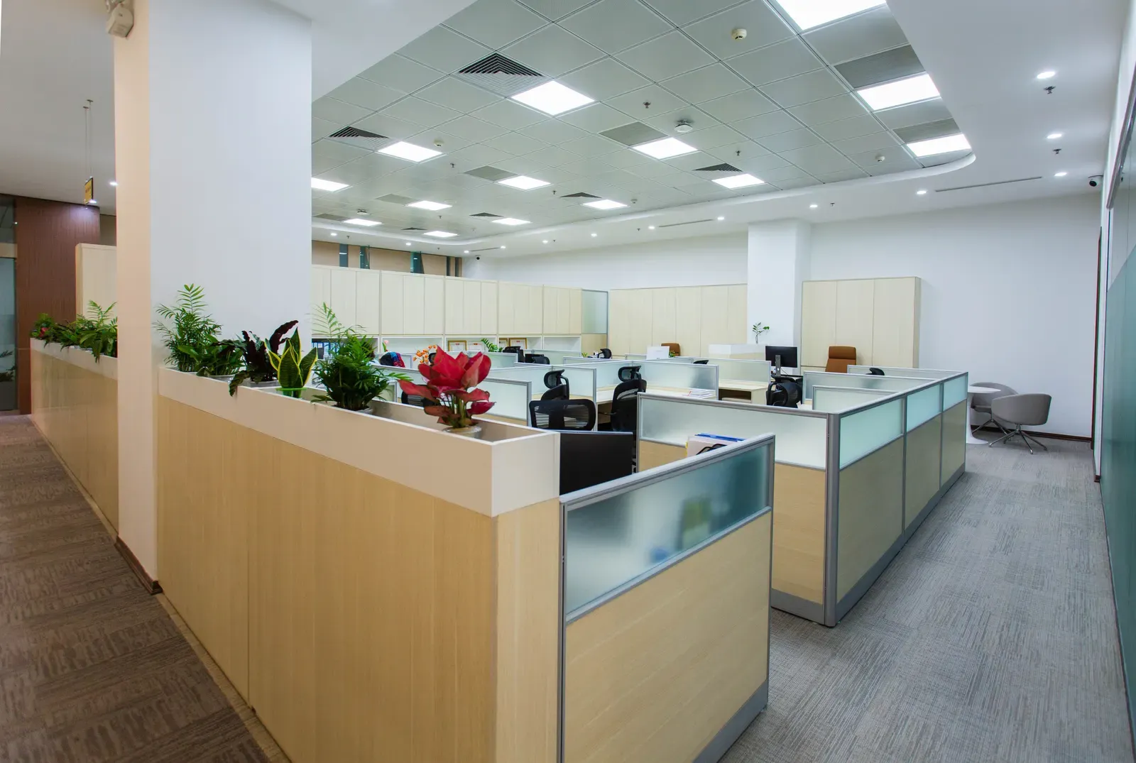 Bright, spotless business lounge and common area